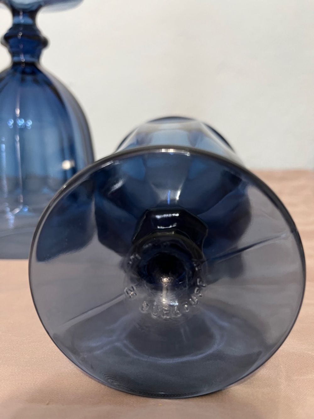 Libbey Vtg Duratuff Gibraltar Goblet Tumbler Dusky Blue 12oz USA 7" Set of 2 - Picture 4 of 5
